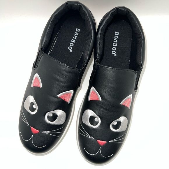 Bamboo Black & White Cat Slip-On Sneakers Size 8 Brand New - Picture 4 of 9